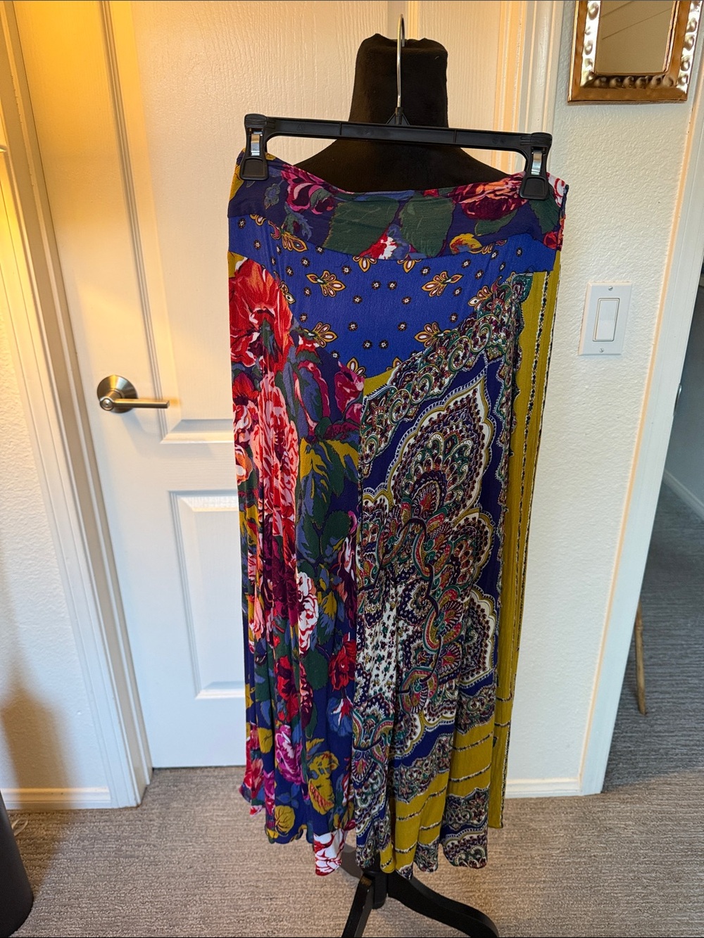 Moulinette Soeurs Bold Floral & Paisley Midi Skirt in Navy, Red, Olive & Pink